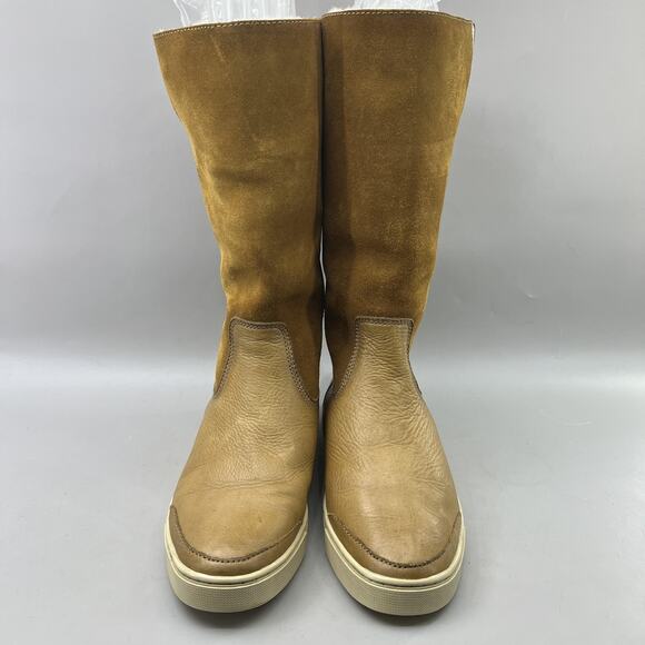 Frye Gemma Tall Shearling Boots Women Size 6.5 Brown Mid Calf 12" Comfort Shoes - Picture 2 of 9